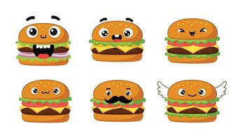 Tasty Funny Cheese Burger with Cartoon Smile and Expressive Features vector