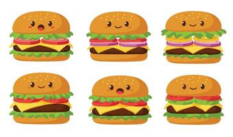 Kawaii Burger with Cute Smiling Expression and Juicy Cheese Layers vector