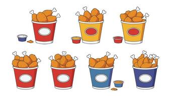 Fresh Fried Chicken Bucket with Crispy Coating vector