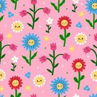 Seamless pattern with cute funny flowers. graphics vector