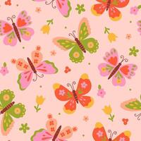 Seamless pattern with colorful butterflies and flowers. graphics. vector