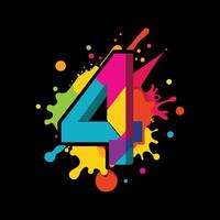 Paint Splash Number 4 Logo with Abstract Shapes vector