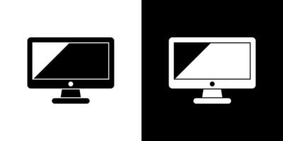 Black and White Icon of a Monitor with a Focus on Technology and Minimalism vector