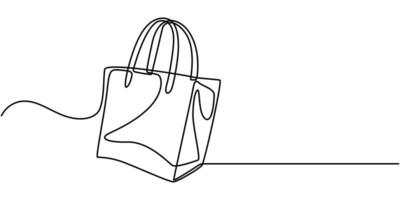 continuous one line drawing of shopping tote canvas bag isolated vector
