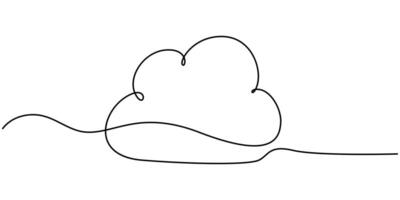 Continuous one line drawing cloud of isolated outline illustration vector