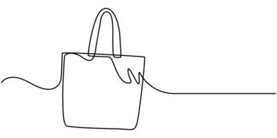 continuous one line drawing of tote canvas bag shopping vector