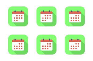 Calendar, event icon set collection with long shadow. Date, schedule sign symbol vector