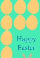 Pastel easter card with golden eggs and bunny ears on turquoise background vector