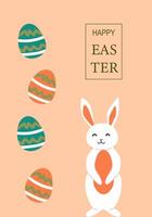 Happy easter with easter eggs and smiling bunny on peach background vector