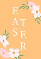 Easter design with pastel flowers and letters on peach background vector