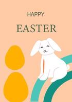 Happy easter greeting card featuring cute white bunny and colorful eggs vector
