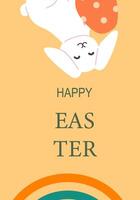 Happy easter greeting with cute white bunny and colorful eggs vector