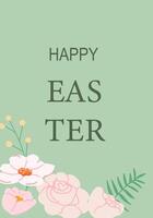 Happy easter greeting card with floral design on green background vector