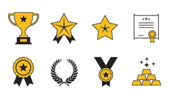 Gold Trophy Icon with Winner Cup Badge Graphics vector