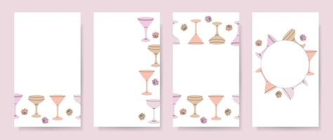Abstract backgrounds with cocktail elements of minimal flat style and pastel colors. Editable template for social media post, wedding invitation, poster vector