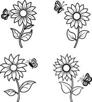 Suite of floral illustrations coloring page flower patterns in spring and summer colors vector