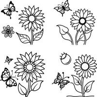 Range of flower illustrations coloring sheet floral patterns in spring and summer colors vector