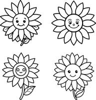 Compilation of flower illustrations coloring page floral designs in spring and summer colors vector