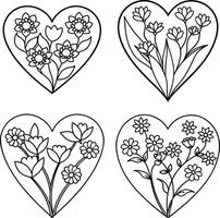 Ensemble of flower illustrations coloring page floral patterns in spring and summer colors vector
