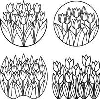 Array of floral illustrations coloring page flower patterns in spring and summer colors vector