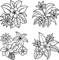 Variety of flower illustrations coloring page floral patterns in spring and summer colors vector