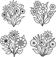 Selection of floral illustrations coloring sheet flower patterns in spring and summer colors vector