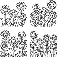 Ensemble of floral illustrations coloring sheet flower patterns in spring and summer colors vector