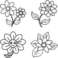 Range of flower illustrations coloring page floral patterns in spring and summer colors vector
