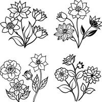 Array of flower illustrations coloring page floral designs in spring and summer colors vector