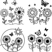 Assortment of floral illustrations coloring sheet flower patterns in spring and summer colors vector