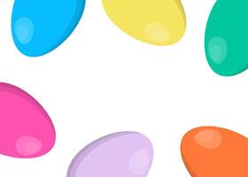 Horizontal white background with a frame of colorful eggs. Happy Easter. Template for card, banner, sale, invitation. vector
