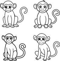 Playful cartoon monkey collection in line art for coloring vector