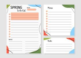 Set of Spring paper sheets. To do list, note, memo. Template for agenda, planners, checklists, notebooks, cards and other stationery. Layout A5 vector