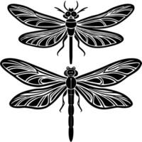 Silhouettes of Graceful Dragonflies in Dynamic Flight vector