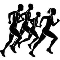 Silhouette Set of People Running in Motion Captured on White Background vector