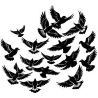Isolated Flock of Pigeons Taking Flight Captured in Illustration vector