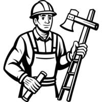 Sketch of Builders Ladder with Hammer Ready for Construction on White Background vector