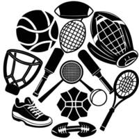 Silhouette Set of Sports Equipment on White Background Game Day Essentials vector