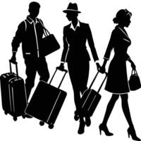 Silhouette of Multiple People Carrying Suitcases vector