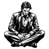 Sketch of a Man Sitting Pensively on an Isolated White Background vector