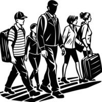 Sketch of Walking Travelers on White Background vector