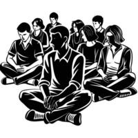 Minimalist Sketch of People Sitting on a White Background vector