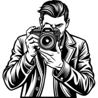 Detailed Sketch of a Photographer Capturing a Moment in White Background vector