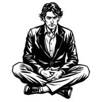 Sketch of a Man Sitting on a Pristine White Background in Format vector