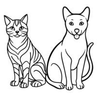 Minimalist Continuous Line Drawing of Cat and Dog Playing vector