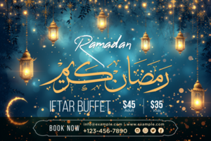 Ramadan Iftar Party Laltain Banner Design with Elegant Hanging Lanterns and a Warm Festive Glow psd