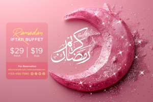 Pink Glitter Background for an enchanting and luxurious Ramadan Iftar Buffet event template psd