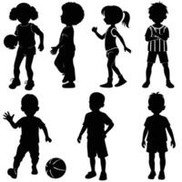 Set of Three Graceful Silhouette Figures of Children Playing vector