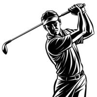 Silhouette of a Male Golfer Taking an Aim on a White Background vector