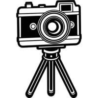Sketch Camera on Tripod with Tripod Stand and White Background vector
